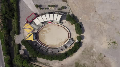 Top-down-aerial-drone-view-of-an-arena-Fos-sur-mer-France